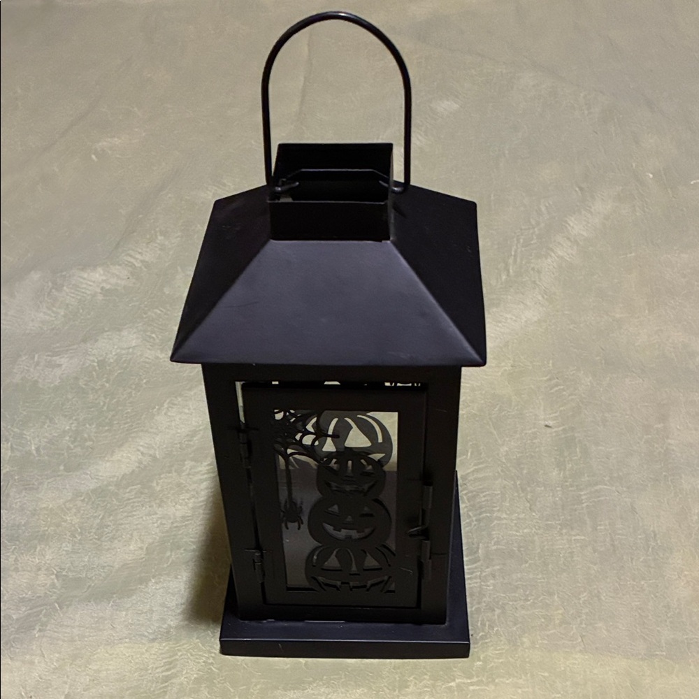 Black Metal Halloween Lantern With Pumpkins